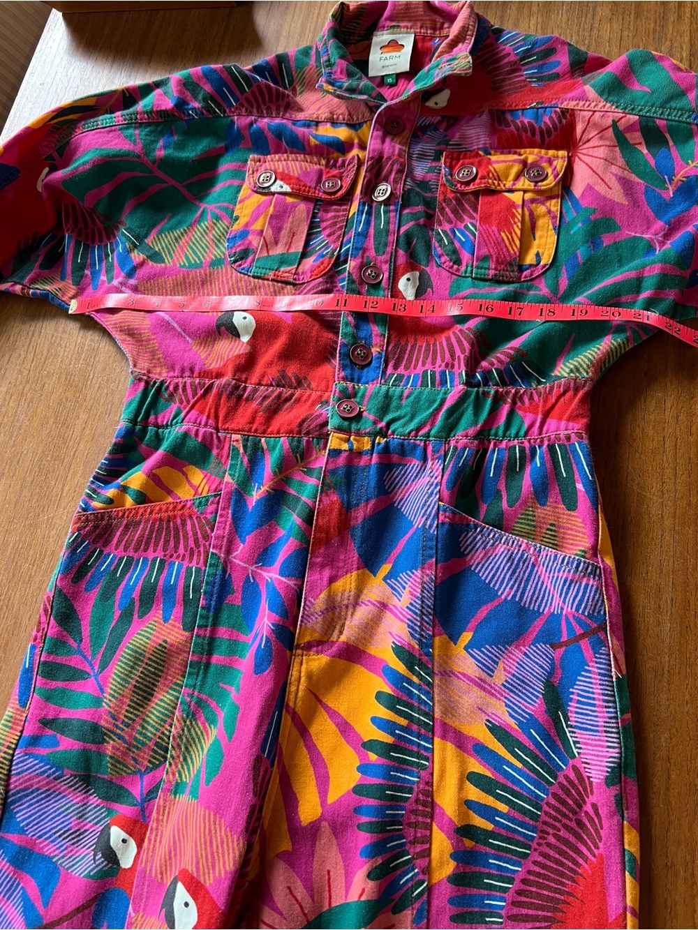 Farm Rio Macaw  Twill Jumpsuit Tropical Parrot XS - Picture 6 of 10